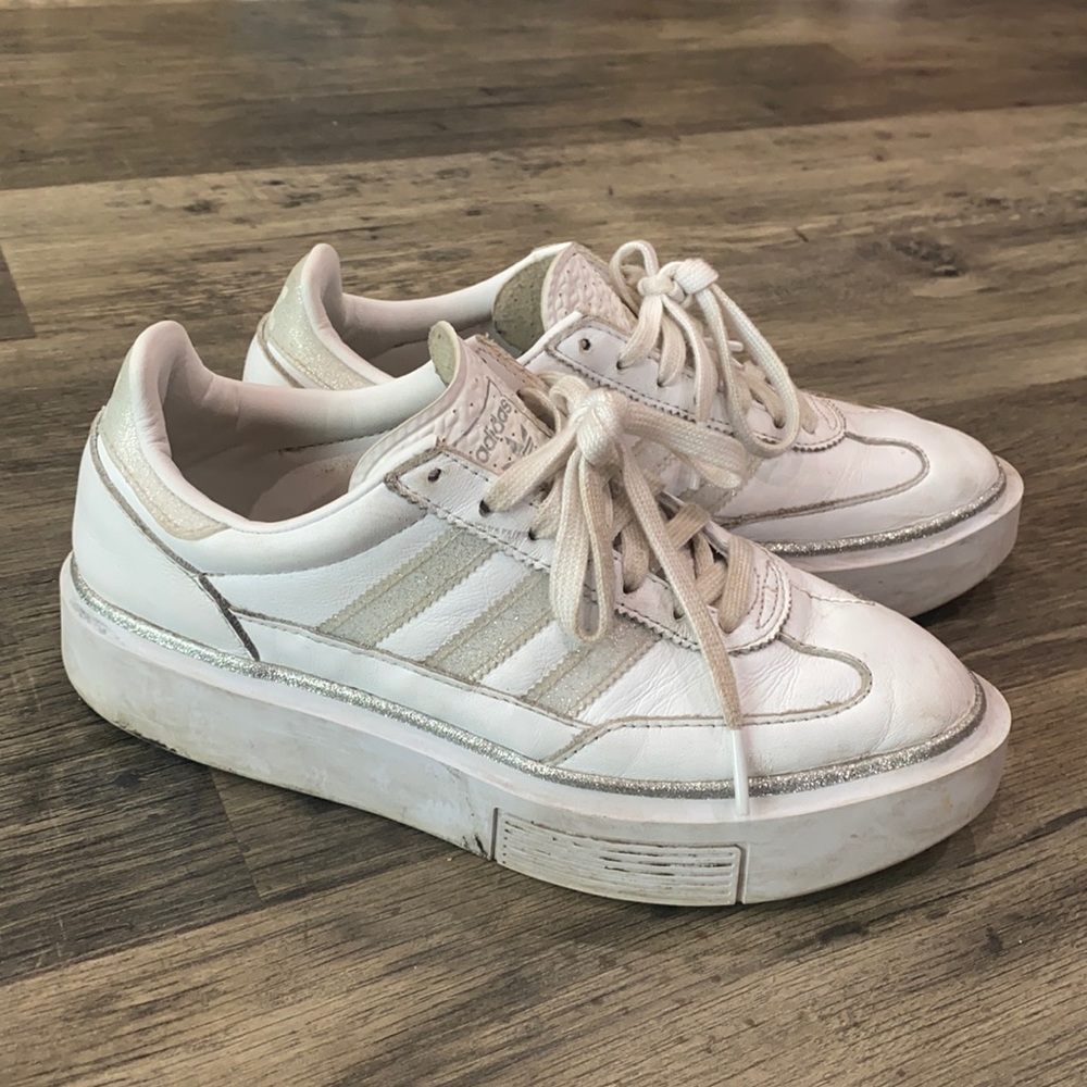 White platform Adidas shoes